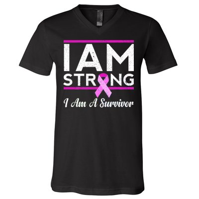 I Am Strong Breast Cancer Survivor V-Neck T-Shirt