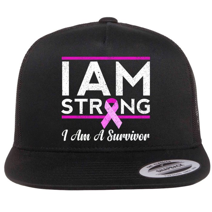 I Am Strong Breast Cancer Survivor Flat Bill Trucker Hat