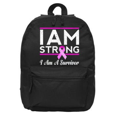 I Am Strong Breast Cancer Survivor 16 in Basic Backpack