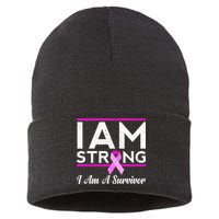 I Am Strong Breast Cancer Survivor Sustainable Knit Beanie