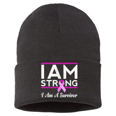 I Am Strong Breast Cancer Survivor Sustainable Knit Beanie