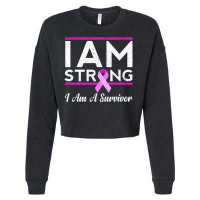 I Am Strong Breast Cancer Survivor Cropped Pullover Crew