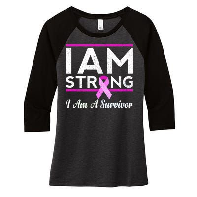 I Am Strong Breast Cancer Survivor Women's Tri-Blend 3/4-Sleeve Raglan Shirt