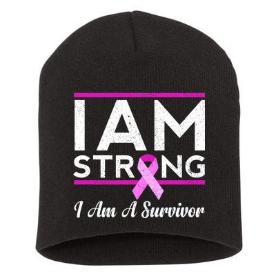 I Am Strong Breast Cancer Survivor Short Acrylic Beanie