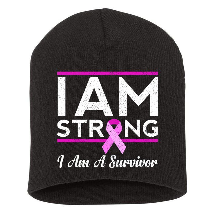 I Am Strong Breast Cancer Survivor Short Acrylic Beanie