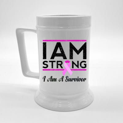 I Am Strong Breast Cancer Survivor Beer Stein