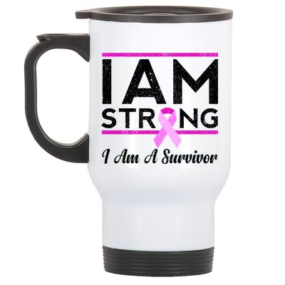 I Am Strong Breast Cancer Survivor Stainless Steel Travel Mug