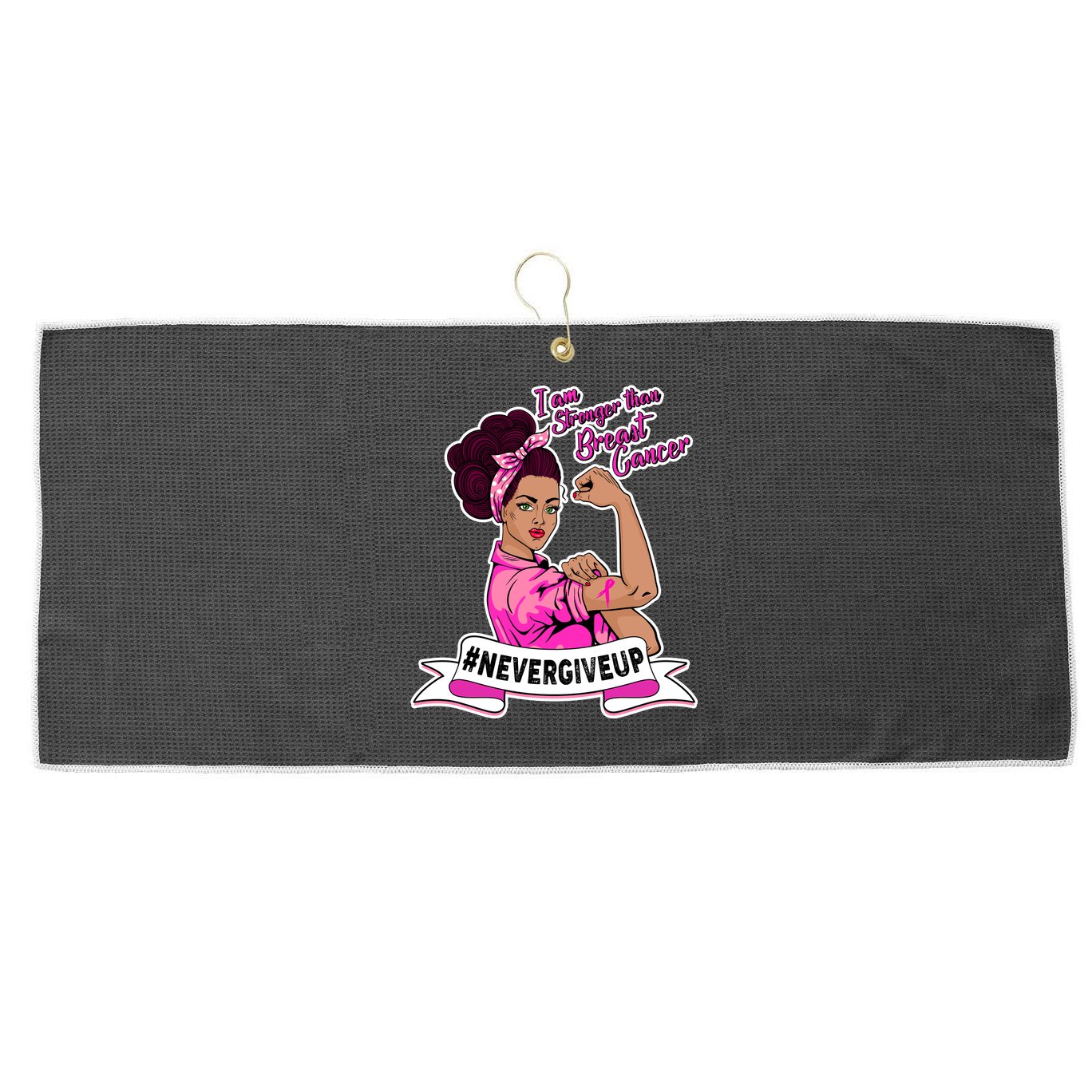 I Am Stronger than Breast Cancer NeverGiveUp Large Microfiber Waffle Golf Towel