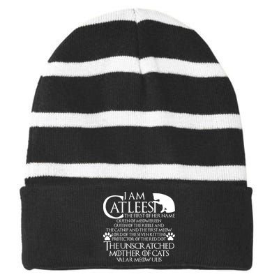 I Am The Catleesi Mother Of Cats Striped Beanie with Solid Band