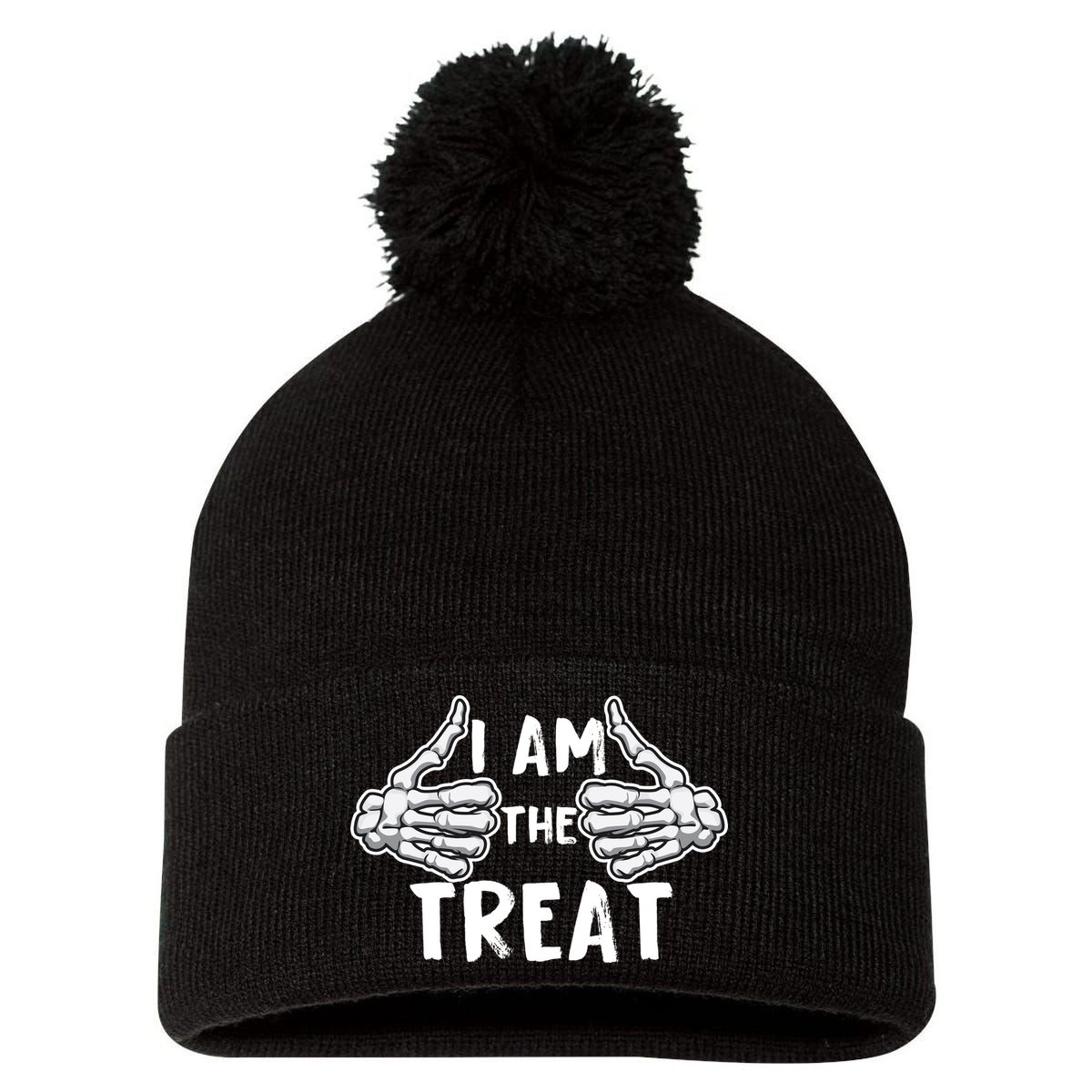 I Am The Treat Funny Halloween Pom Pom 12in Knit Beanie