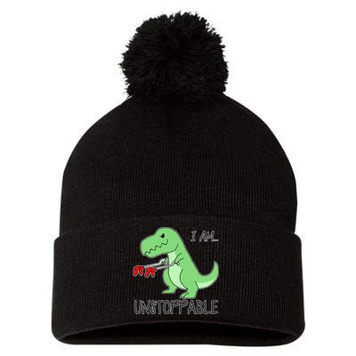I Am Unstoppable Dinosaur Pom Pom 12in Knit Beanie