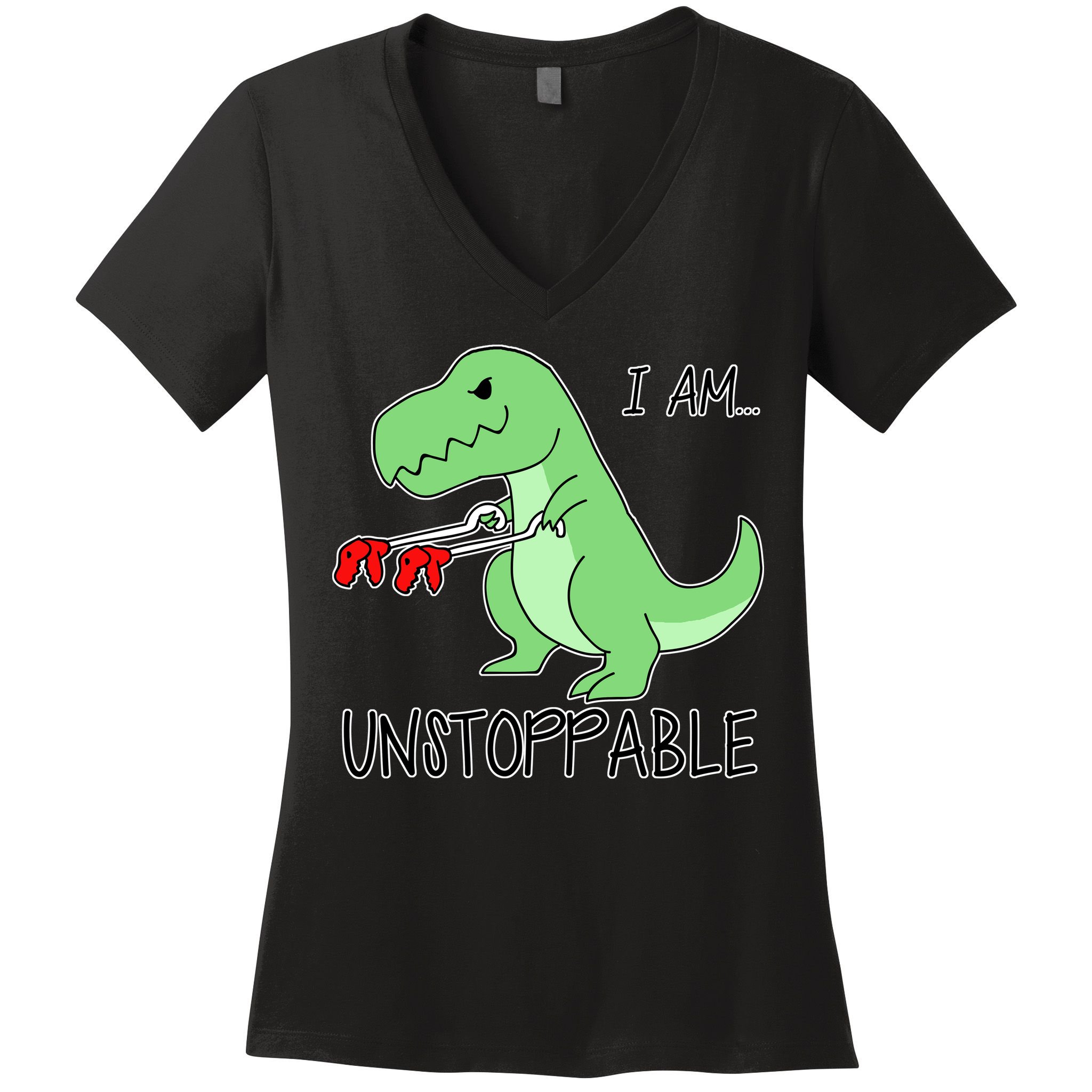 I Am Unstoppable Dinosaur Women's V-Neck T-Shirt