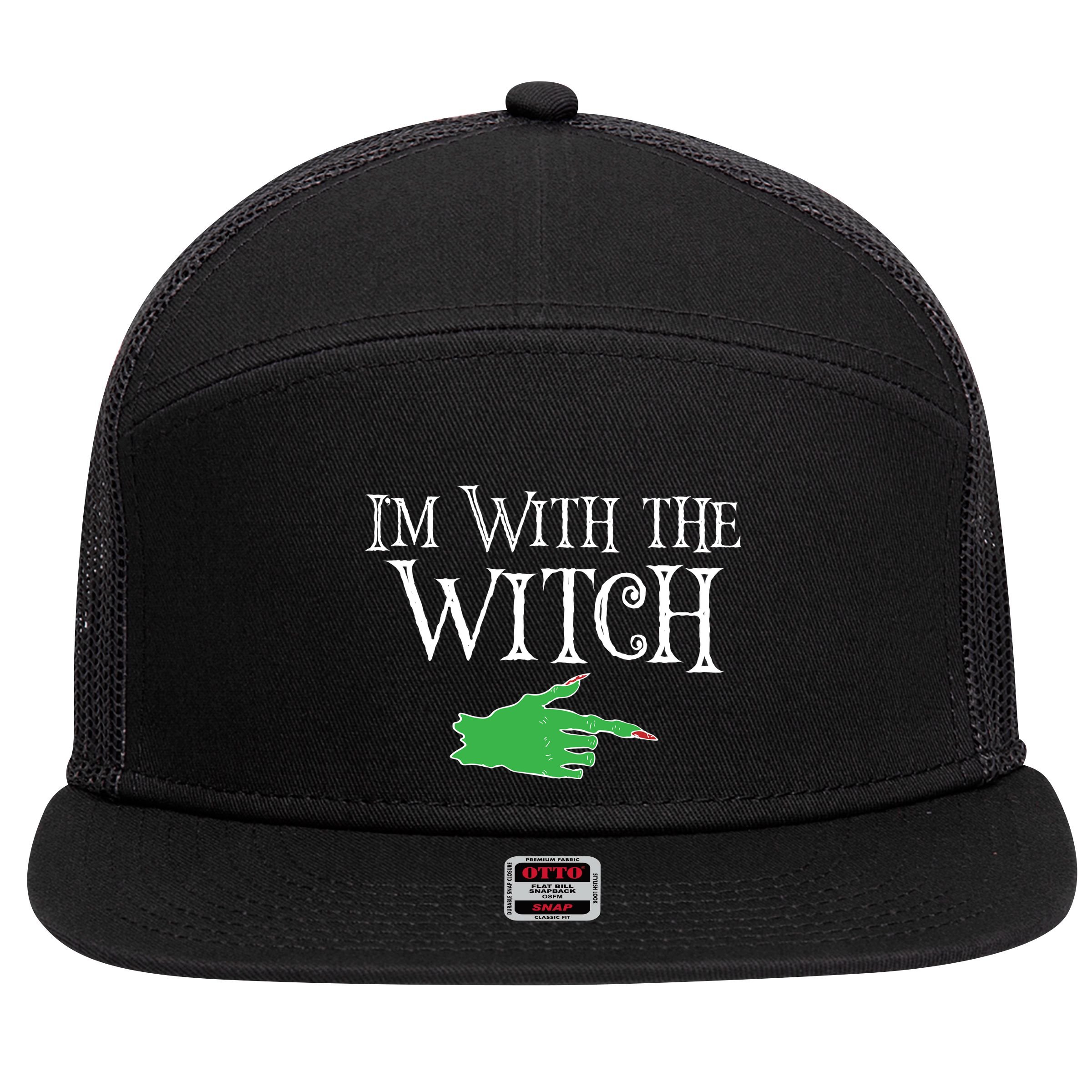I Am With The Witch  7 Panel Mesh Trucker Snapback Hat