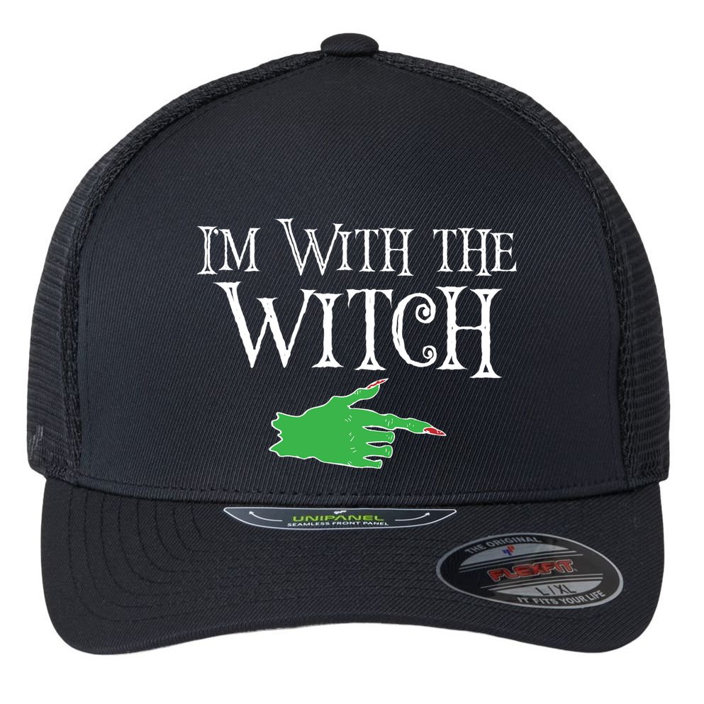 I Am With The Witch  Flexfit Unipanel Trucker Cap