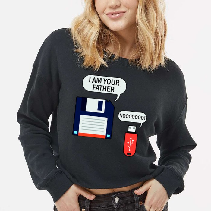 I Am Your Father Retro Floppy Disk USB Cropped Pullover Crew
