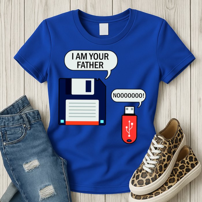 I Am Your Father Retro Floppy Disk USB Womens T-Shirt