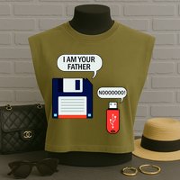 I Am Your Father Retro Floppy Disk USB Garment-Dyed Women's Muscle Tee
