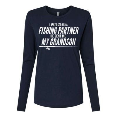 I Ask God For A Fishing Partner He Sent Me My Grandson Womens Cotton Relaxed Long Sleeve T-Shirt