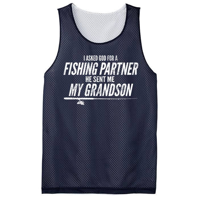 I Ask God For A Fishing Partner He Sent Me My Grandson Mesh Reversible Basketball Jersey Tank