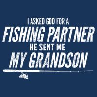 I Ask God For A Fishing Partner He Sent Me My Grandson Women's V-Neck T-Shirt