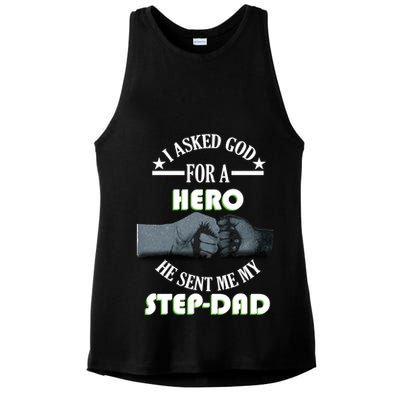 I Asked God For A Hero He Sent Me My Step-Dad Ladies PosiCharge Tri-Blend Wicking Tank