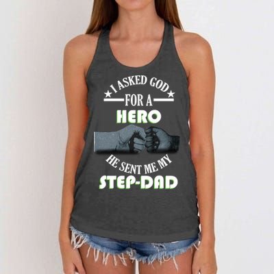I Asked God For A Hero He Sent Me My Step-Dad Women's Knotted Racerback Tank