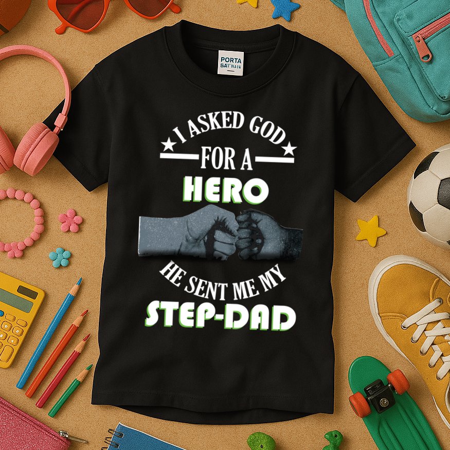 I Asked God For A Hero He Sent Me My Step-Dad Kids T-Shirt