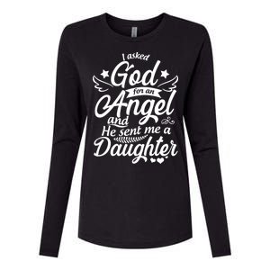 I Asked God For An Angel And He Sent Me A Daughter Womens Cotton Relaxed Long Sleeve T-Shirt