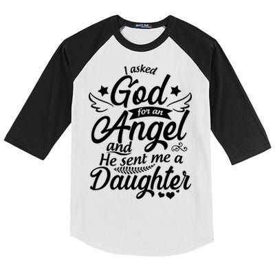 I Asked God For An Angel And He Sent Me A Daughter Kids Colorblock Raglan Jersey