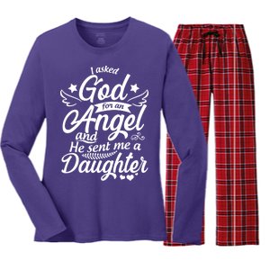 I Asked God For An Angel And He Sent Me A Daughter Women's Long Sleeve Flannel Pajama Set 