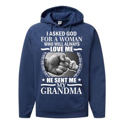 I Asked God For Grandma Performance Fleece Hoodie