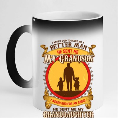 I Asked God to Make Me A Better Man Grandson Granddaughter 11oz Black Color Changing Mug