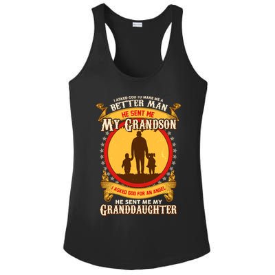 I Asked God to Make Me A Better Man Grandson Granddaughter Ladies PosiCharge Competitor Racerback Tank