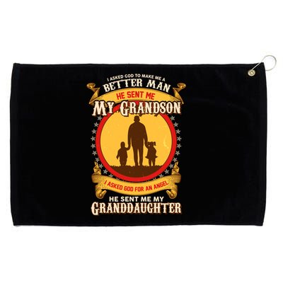 I Asked God to Make Me A Better Man Grandson Granddaughter Grommeted Golf Towel