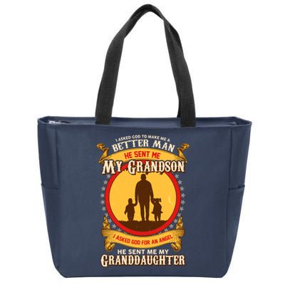 I Asked God to Make Me A Better Man Grandson Granddaughter Zip Tote Bag