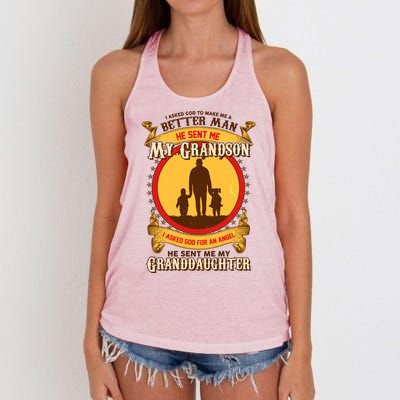 I Asked God to Make Me A Better Man Grandson Granddaughter Women's Knotted Racerback Tank