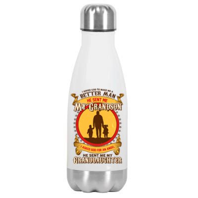 I Asked God to Make Me A Better Man Grandson Granddaughter Stainless Steel Insulated Water Bottle