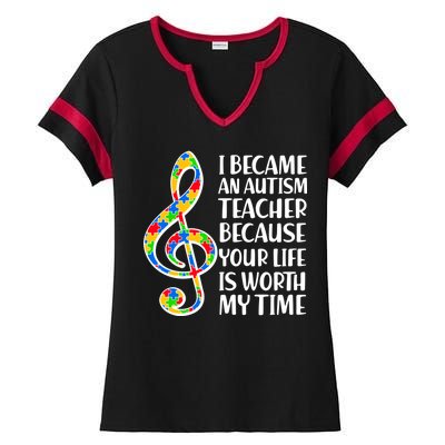 I Became An Autism Teacher For You Ladies Halftime Notch Neck Tee