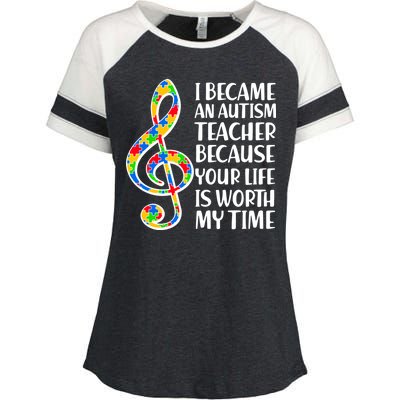 I Became An Autism Teacher For You Enza Ladies Jersey Colorblock Tee