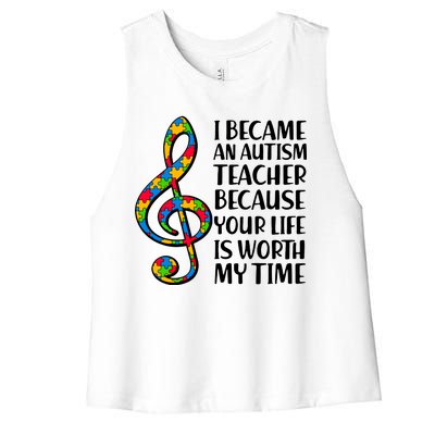 I Became An Autism Teacher For You Women's Racerback Cropped Tank