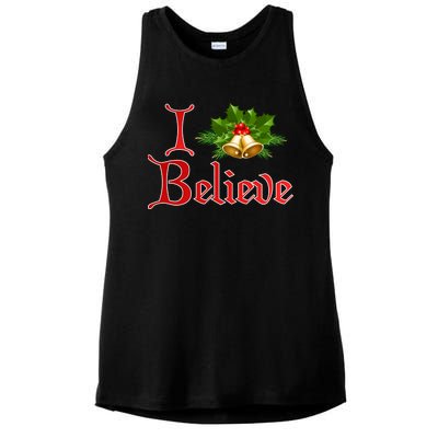 I Believe Christmas Bells Ladies PosiCharge Tri-Blend Wicking Tank