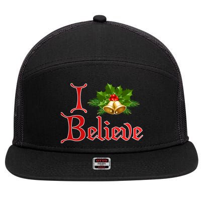 I Believe Christmas Bells 7 Panel Mesh Trucker Snapback Hat