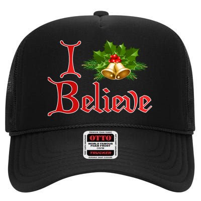 I Believe Christmas Bells High Crown Mesh Back Trucker Hat