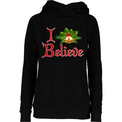 I Believe Christmas Bells Womens Funnel Neck Pullover Hood