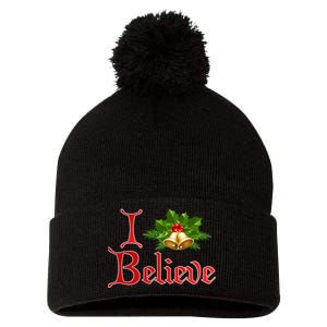 I Believe Christmas Bells Pom Pom 12in Knit Beanie