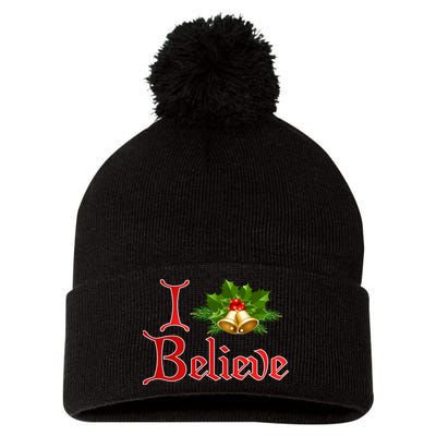 I Believe Christmas Bells Pom Pom 12in Knit Beanie