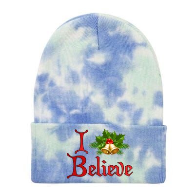 I Believe Christmas Bells Tie Dye 12in Knit Beanie