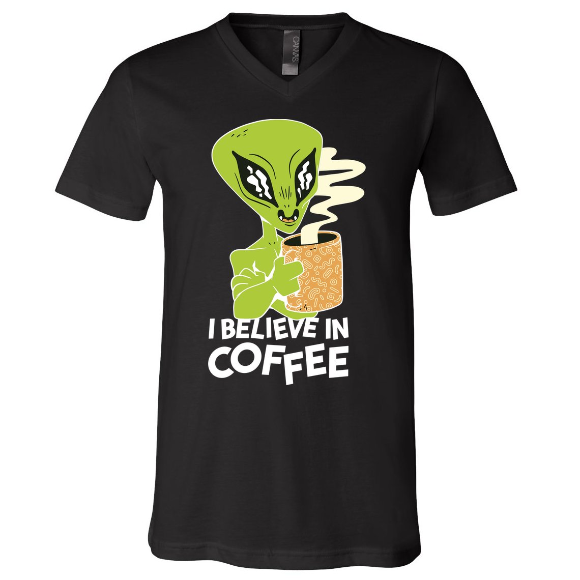 I Believe In Coffee Alien V-Neck T-Shirt