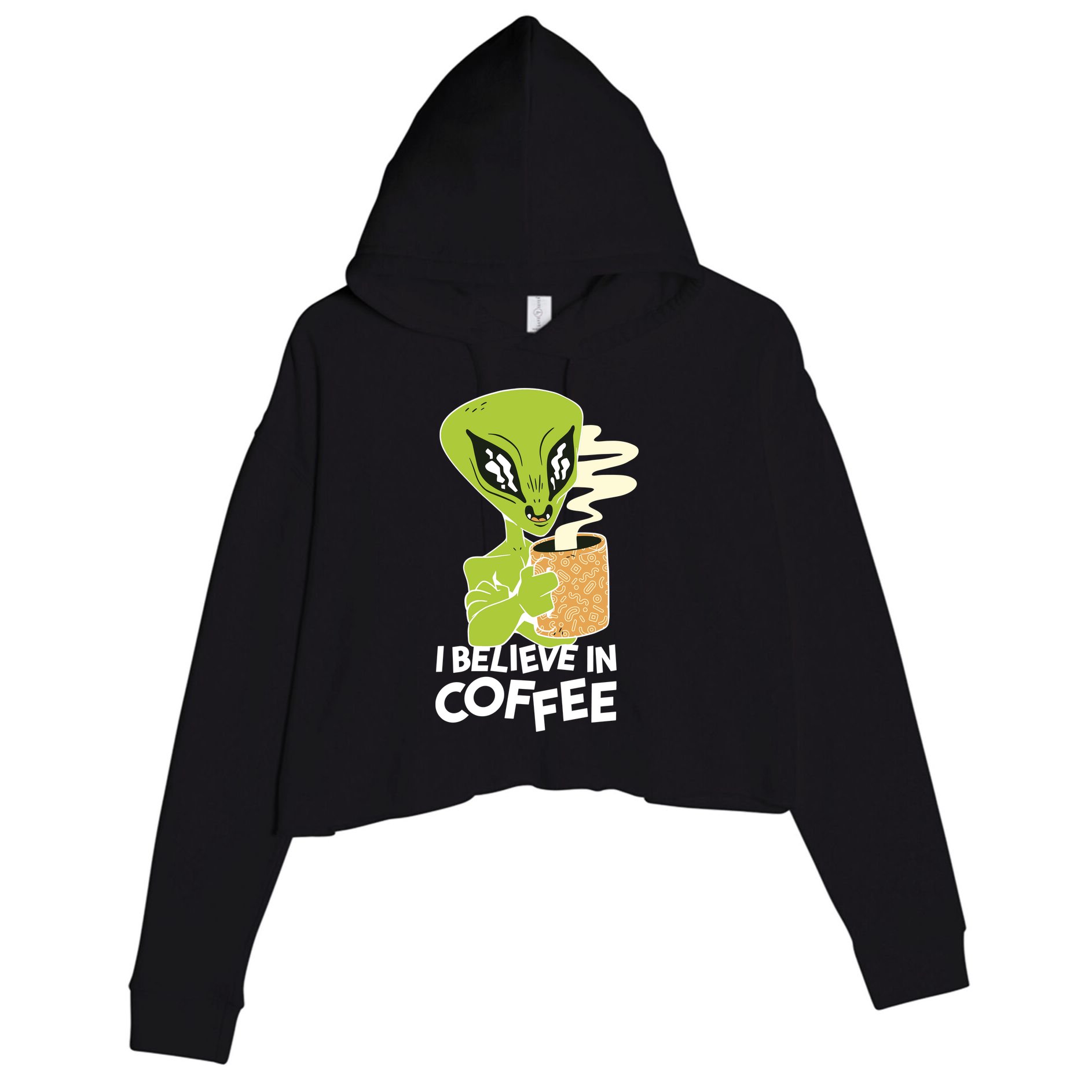 I Believe In Coffee Alien Crop Fleece Hoodie