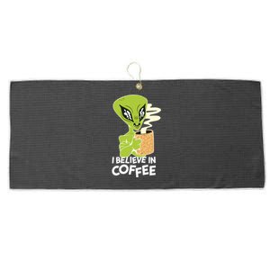 I Believe In Coffee Alien Large Microfiber Waffle Golf Towel